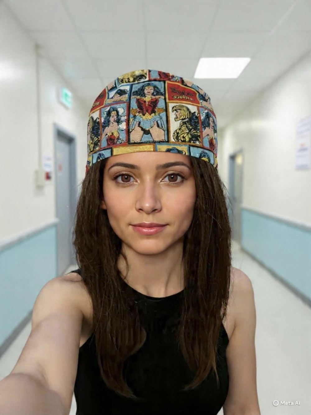 Wonder Woman Comic Panel Surgical Scrub Cap - Blue, Red, Yellow